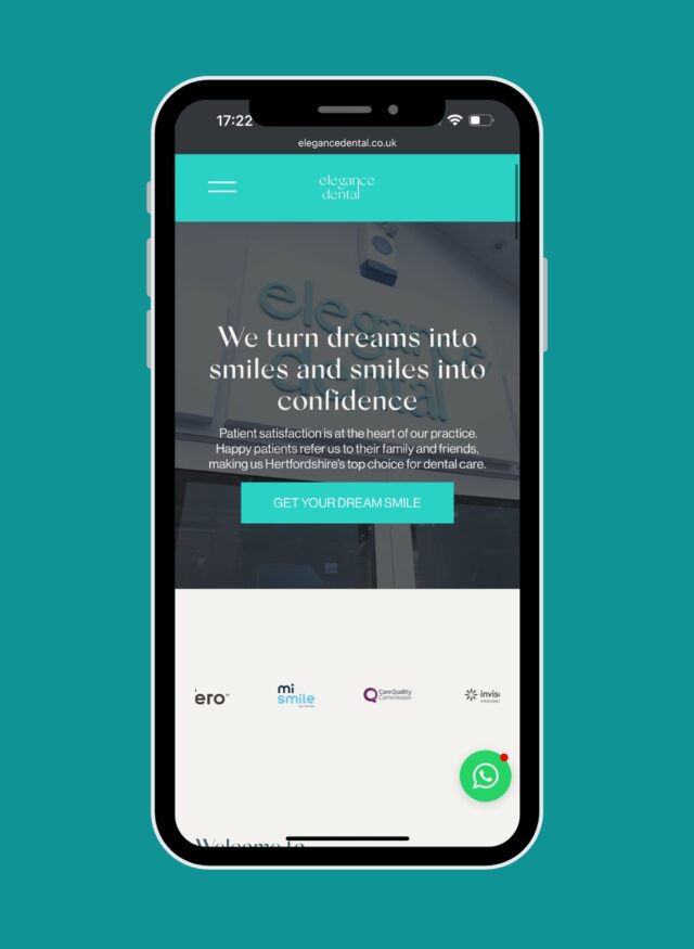 View on a mobile device of Elegance Dental's new website design.