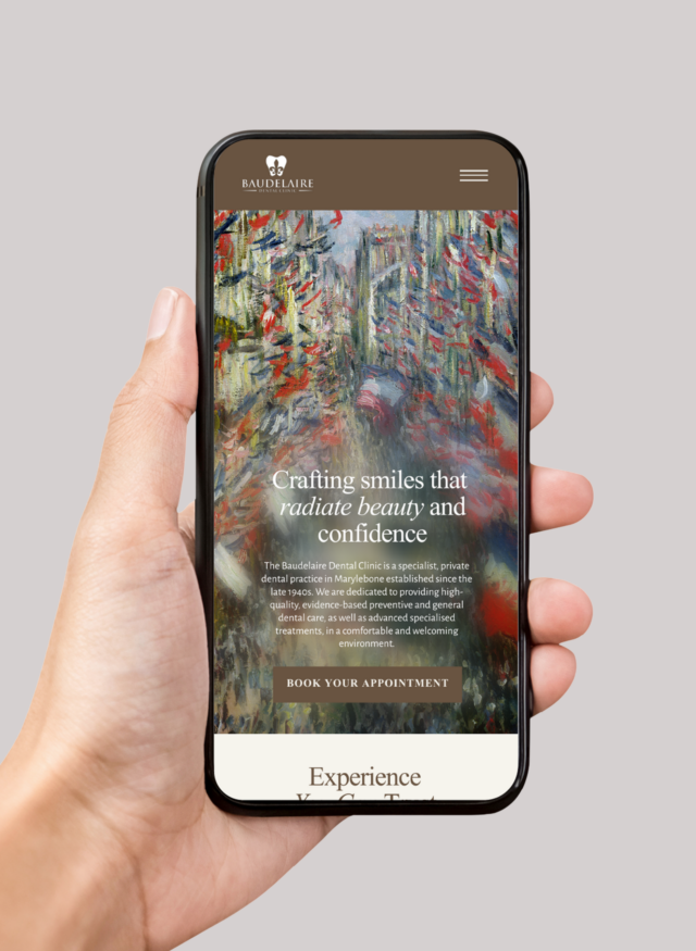 Baudelaire Dental Clinic - New website on a mobile device